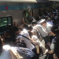 Пассажиры достали зажатую между платформой и поездом японку